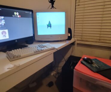 Moved to my mothers house for winter break, needed more space on my desk. I call this setup "checkers"