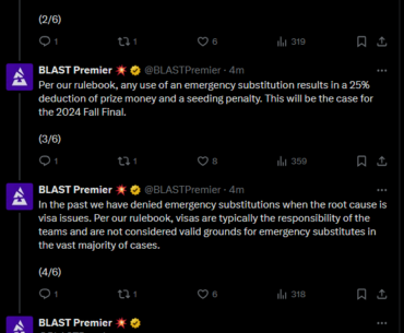 BLAST response regarding the emergency substitution used by Astralis at the Fall Final