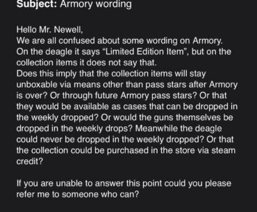 Confirmation from Valve: Armory is here to stay