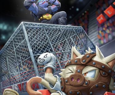 Like in 1998 when Machoke threw Mankey off Hell in a Cell and plummeted sixteen feet through an announcer's table [Pokemon/WWE painting]